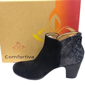 Comfortiva Norby True Black Snake Heeled Ankle Boots Booties 9 Women's